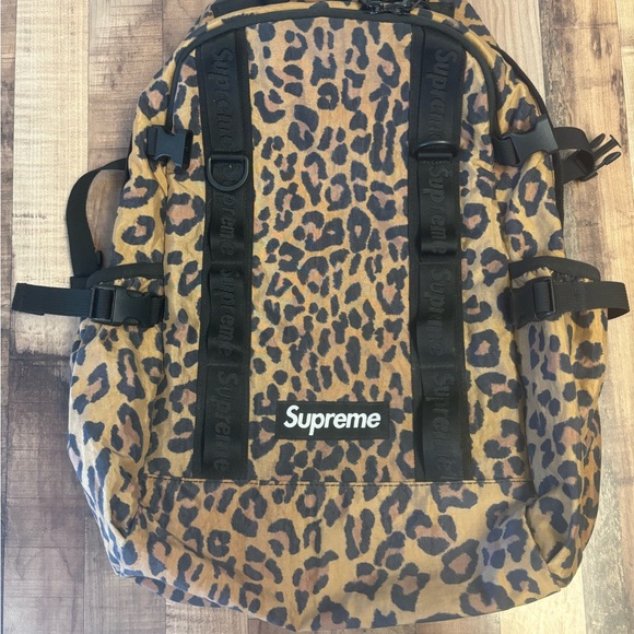 Supreme Brown and Black Backpack with Leopard Print